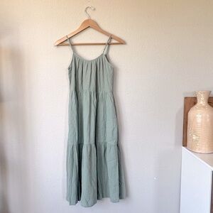 NWT LUSH // Tiered Cotton Midi Summer Dress in green, size S